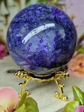 Pretty Purple Dyed Druzy Moss Agate Crystal Sphere 6.5cm 379g & Stand picture