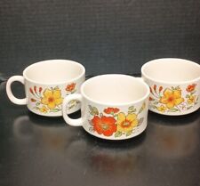 3 Vtg Mid Century Modern Boho Floral Soup Chili Chowder Mugs Bowls W/ Handles  picture
