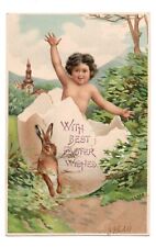 CPA IN Relief. Easter. Child IN One Egg Easter And Rabbits picture