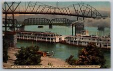 Steamer Frontenac & Excursion Barge Winona MN Departure Times C1910 Postcard H14 picture