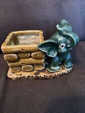 Fitz & Floyd Fishermans Fortune Majolica Pottery Elephant Planter Vintage picture