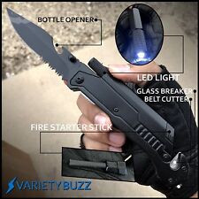 Black EDC Spring Open Assisted LED Multifunction Pocket Knife Survival MULTITOOL picture