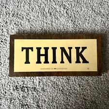 Vintage IBM Think Wooden Sign Compliments of IBM Corporation Advertising Plaque picture