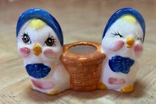 VINTAGE ANTHROPOMORPHIC BLUEBIRDS OR CHICKS IN BLUE BONNETS TOOTHPICK HOLDER picture