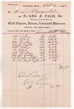 1896 GEO PAGE BILL HEAD WALL PAPER TINTING FRESCOING  MAIN ST FITCHBURG MA picture