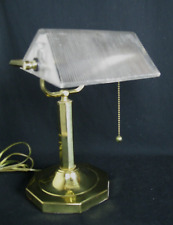 Vintage 1988 Dynasty Classics Brass Banker Desk Lamp Clear Ribbed Shade Art Deco picture