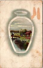 VINTAGE POSTCARD FARMER HORSE DRAWN CART HAYSTACK IN VASE TO DETROIT MAILED 1910 picture