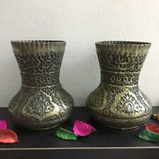 Set of Two Antique Vintage Brass Persian Islamic Home Decoration Vase RARE  picture