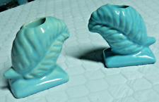 Set of Candle Stick Holders Ceramic Leaf Design Blue Shade 3