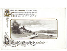 c.1917 Birthday Greetings Boy Father Dog Gold Gilt Phrase Postcard UNPOSTED picture