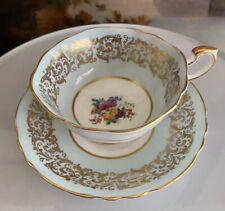 PARAGON Double Warrant Footed CUP & SAUCER Light Blue Roses 1939-1949  picture