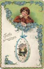 c1910 Smiling Child Decorated Egg Forget Me Not Easter Germany P152 picture
