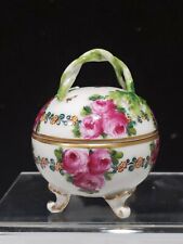 Antique 18thC NIEDERVILLER Porcelain Trinket Box with Twisted Handle Roses picture