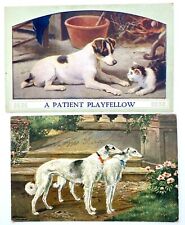 Lot of 2 CUTE Vintage Postcards Dogs Borzoi One Undivided Posted & One Unused picture