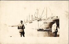 Military Warship USS VIRGINIAN in European Port 1919 RPPC Postcard V14 picture