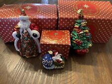 3 Christopher Radke Christmas Ornaments - Santa, Christmas Tree, W Boxes And Tag picture