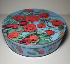 Huntley Boorne Stevens Red Roses Biscuit Tin Round England Vintage picture