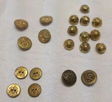 Vintage Gold Tone Mixed Militant Emblem Round Buttons Lot Of 18 Buttons Used  picture