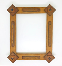 1890s 2 Color Victorian Multi Layer Tramp Art Frame Chip Carved 11x9 Antique picture