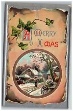 1907-15 Postcard A Merry X Mas Inset Winter Scene Embossed picture