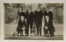 Studio Real Photo Postcard RPPC Five Handsome Young College Men~Bowling Team picture