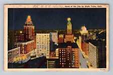 Tulsa Oklahoma BIRDS-EYE VIEW CITY Night Skyscraper c1943 Vintage Postcard picture