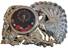 Vintage 1970s King Wall Clock Quartz PEACOCK Butterfly Hand Roses  Works Tested picture