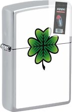 Zippo 08309 Four Leaf Clover Chrome Double Sided Lighter + FLINT PACK picture