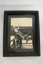 Vintage Bucking Bronc Horse Photo Photograph Snap Shot Black White Framed Staged picture