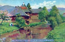 Reflected Rural House in Stream. Unposted Art Postcard picture