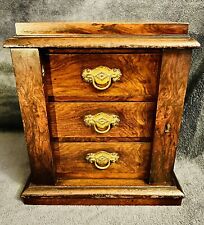 1850s  Victorian Cigar Burr Walnut Wood Cabinet Box Brass Escutcheons 12.75”H picture