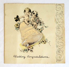 Vintage 1937 Art Deco Baby Bride & Groom Silver Bell Wedding Card Unused picture