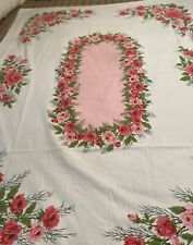 Vintage Tablecloth Bold Bright Pink Roses 64x102  picture