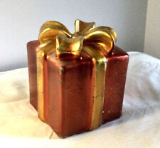 Vintage Red Candle Gold Ribbon Wrapped Holiday Present Candle. picture