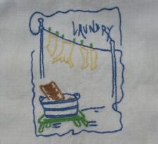 Vtg Cloth Laundry & Clothespin Bag Embroidered Tub & Washboard Clothesline Socks picture
