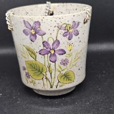 Vintage Takahashi Stoneware  Planter  Purple Flowers Floral Silver Tone Chain picture