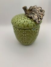 Vintage Porcelain Glazed Green Acorn with Brown Porcelain Stem Sugar Jar picture