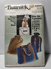 Vintage Butterick 4900 Tote Bag with Alphabet Transfer Pattern Partial Cut 1970s picture