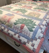 Vintage Arch Quilt Elmsford NY Hand Stitched Patchwork Twin Trees Houses 79”x64” picture