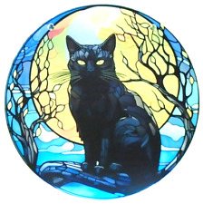 BLACK CAT STAINED GLASS WINDOW ORNAMENT SUN CATCHER. STUNNING BARGAIN . NEW. picture