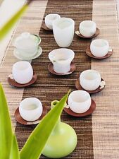 Chinese liu li glass ceramic translucent white and green/grey tea set picture