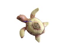 Bejeweled White Little Sea Turtle Hinged Metal Enameled Rhinestone Trinket Box picture