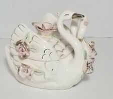 Vintage Chase Japan Porcelain Ceramic Swans Trinket Jewelry Box picture