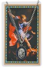 St Michael Stylish Pewter Medal with 24in Chain and Laminated Holy Card Set picture