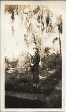 Lady Outdoors Photograph Vintage Fashion 1930s Domestic Life 2 3/4 x 4 1/2 picture