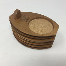 6 Vtg Wood Milbern Coasters W/ Holder Eagle Holding Three Arrows Mid Century picture