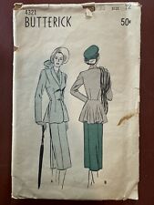 Vintage 1930s 1940s Butterick 4321 Sz 12 Flare Back Peplum Suit New Unused GVC picture