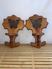 Vintage Wooden Candle Stick Sconces Mirrored Butterfly Accent Wall Decor Grandma picture