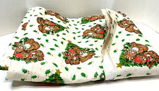 VTG Vinyl Flannel Backed Christmas Bears Tree Rectangle Tablecloth 100 x 50 in picture