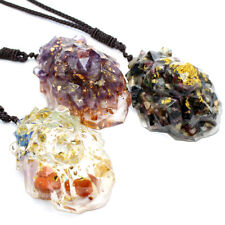 Natural Crystal Resin Orgonite Necklace Lion Head Pendant Gravel Chakra Healing picture